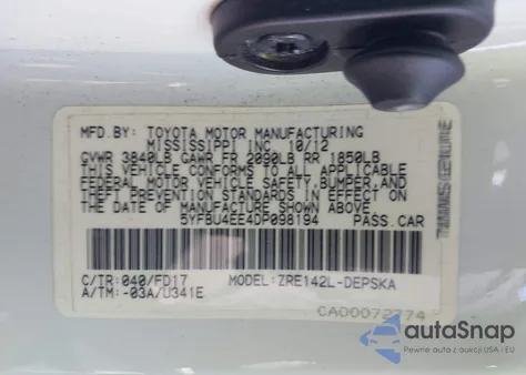 2013 Toyota Corolla S from USA, damaged, VIN 5YFBU4EE4DP098194